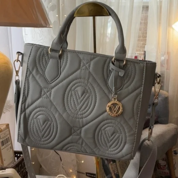 Valentino Orlandi Gray Quilted Satchel with Logo Strap - Picture 2 of 9